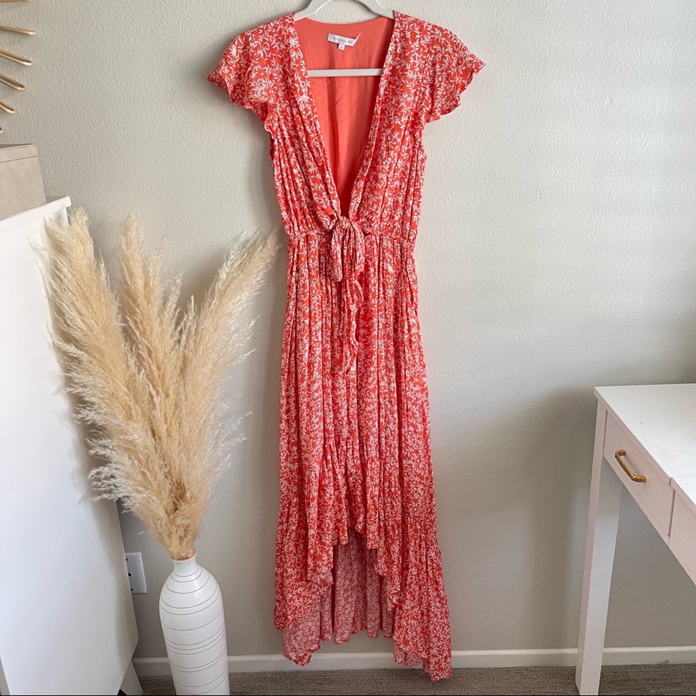 Floral Tie Front High-Low Maxi Dress